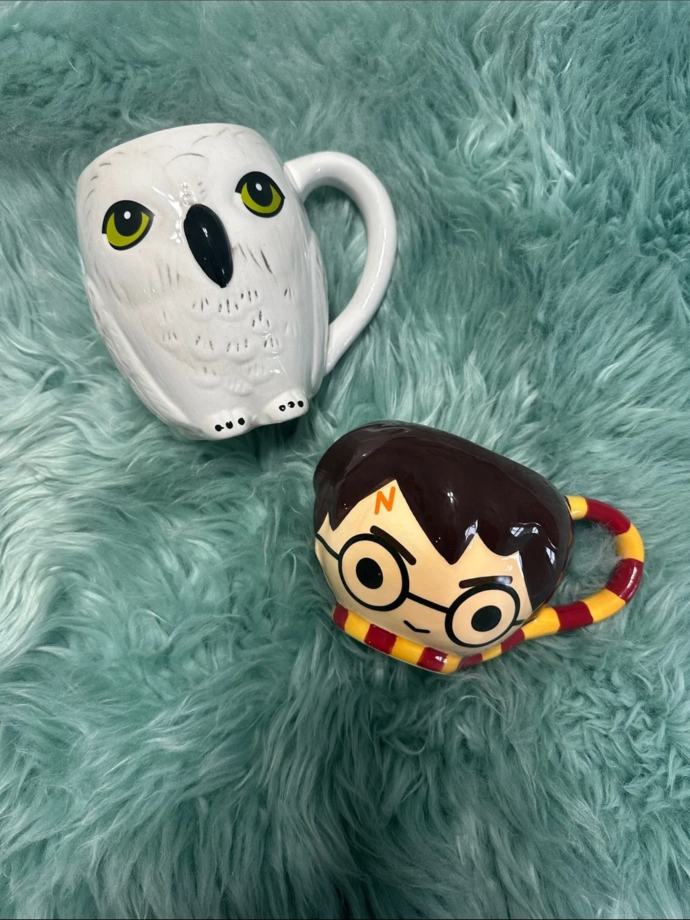 Sculpted Hedwig Ceramic Mug and Harry Potter wizard Character Mug - Set